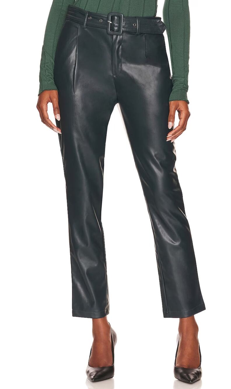 BCBGeneration Hunter Green Faux Leather Pants XS Belted Tapered High Waist NEW